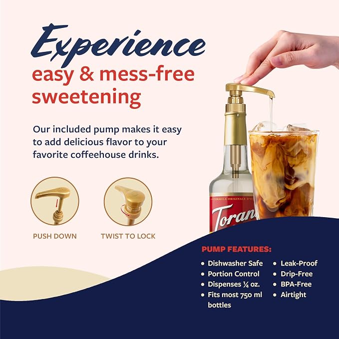 Torani Coffee Syrup, White Chocolate Flavored Syrup for Drinks, Glass Bottle with Pump Included, 25.4 Fl Oz