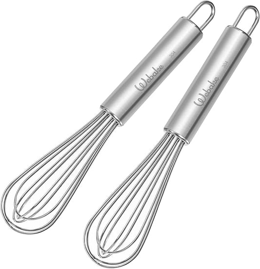 Webake 7.5" Stainless Steel Mini Whisks, 304 Small Metal Whisk for Professional or Home Set of 2