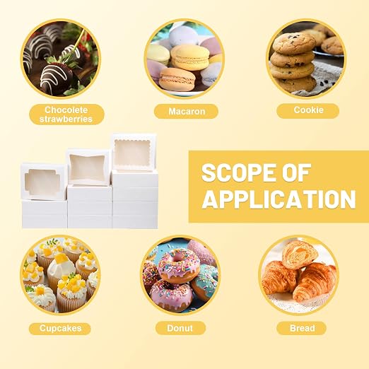 NPLUX Cookie Boxes Bakery Boxes with Window 8x6.5x2.5 Inches Auto-Popup Treat Pastry Boxes for Gift Giving, Graduation Gifts Party Favors(24pack,White)