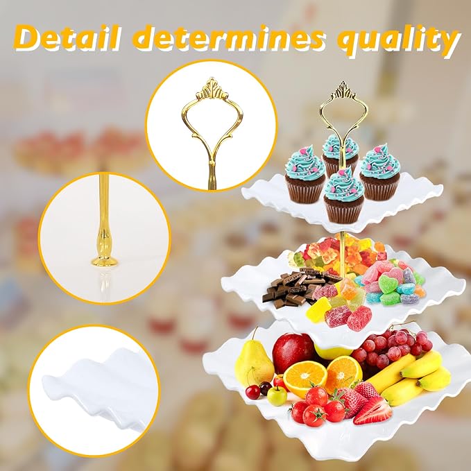 5 Pcs Cupcake Stand Set-Dessert Table Display Set with 2xlarge 3-Tier Cupcake Stands + 3X Appetizer Trays Perfect (Wave)