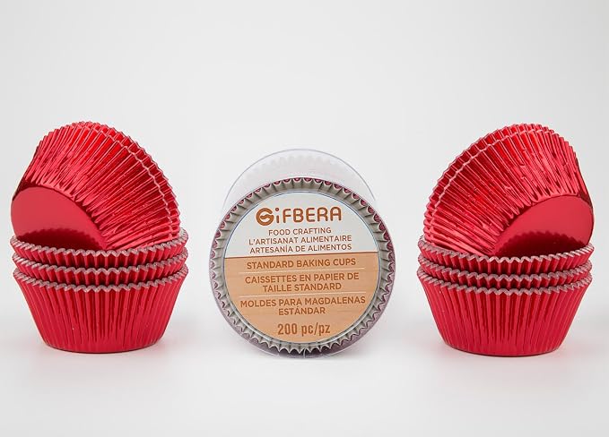 Gifbera Standard Red Foil Cupcake Liners Wrappers Baking Cups for Birthday Wedding Holiday Party, 200-Count (Red)