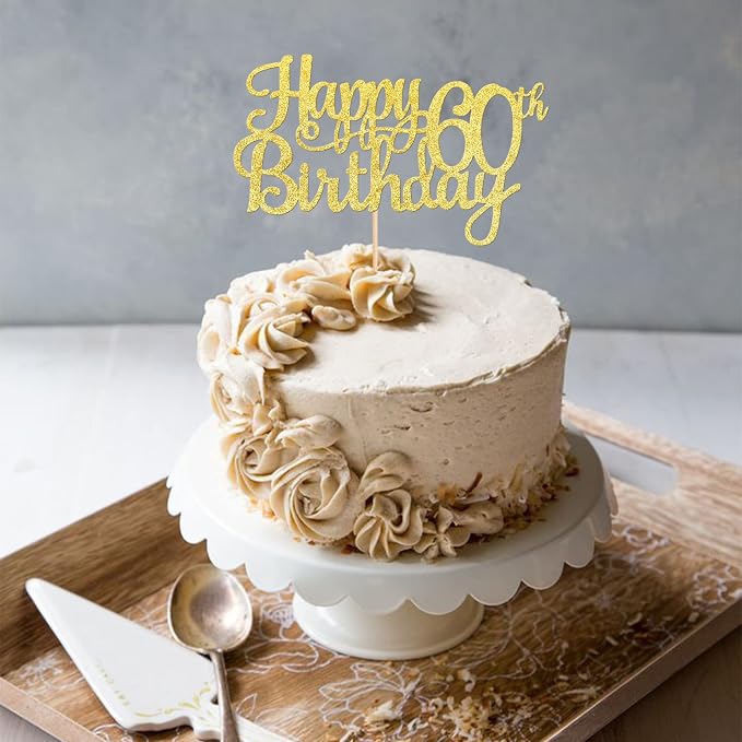 1 PCS Happy 60th Birthday Cake Topper Gold Glitter Cheers to 60 Years Birthday Cake Pick 60 Fabulous Cake Decoration for Happy 60th Birthday Anniversary Party Decorations Supplies