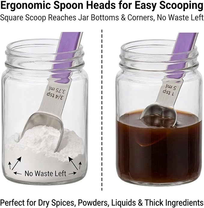 Heavy Duty Stainless Steel Measuring Spoons,Unique Dual-Head Tablespoon and Teaspoon with Bonus Leveler,Engraved Markings,Nonslip Silicone Grip,Great Baking Gift Set(colourful)(set of 5)