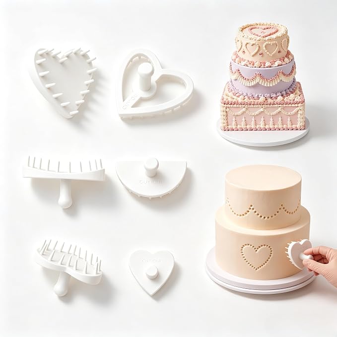 6 PCS Cake Arch Guide Tool Set for Vintage & Lambeth Cake Decorating | Multiple Size Cake Piping Heart & Arc Swag Marker Tool for 6"-12", Buttercream & Fondant Decorating Guide