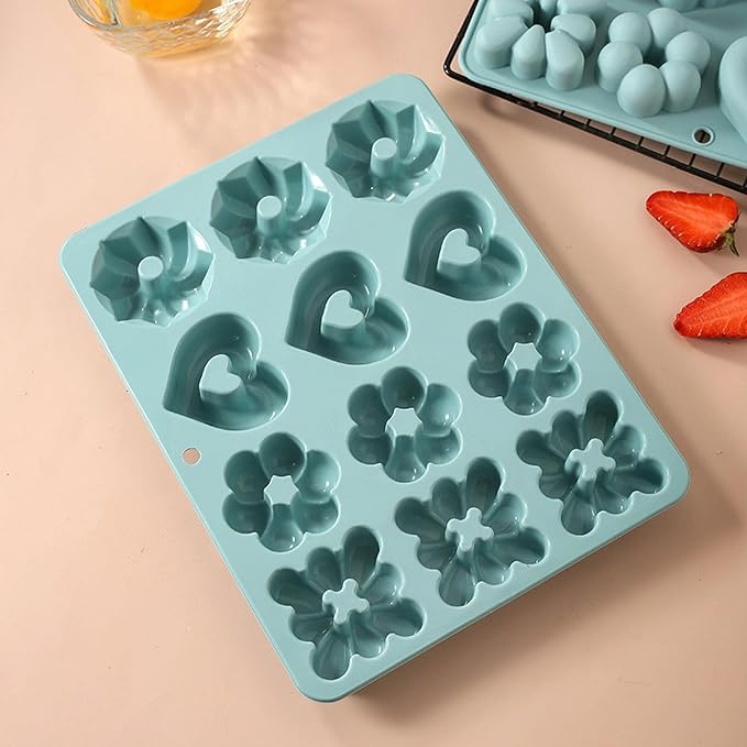 Donut Pan, 12 Cavity Silicone Donut Baking Pan, Non-Stick Silicone Doughnut Pan Food Grade Cake Mold for Jello, Cupcake, Doughnut Donut, Cornbread, Brownie