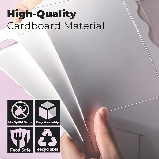 Fit Meal Prep 25 Pack 6 x 6 x 6 Inches Cake Boxes with Cake Boards, White Bakery Boxes with Window & Handle, Small Cake Boxes for Birthday Party, Wedding, Valentine's Day, Christmas