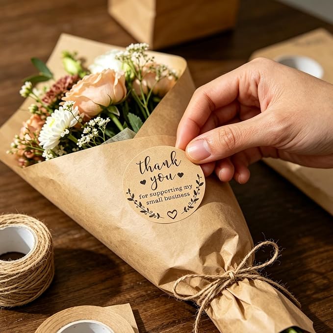 2'' Thank You for Supporting My Small Business Stickers, Kraft Labels Custom Sticker for Bakeries, Crafters & Small Business Owners, 500 Labels Per Roll