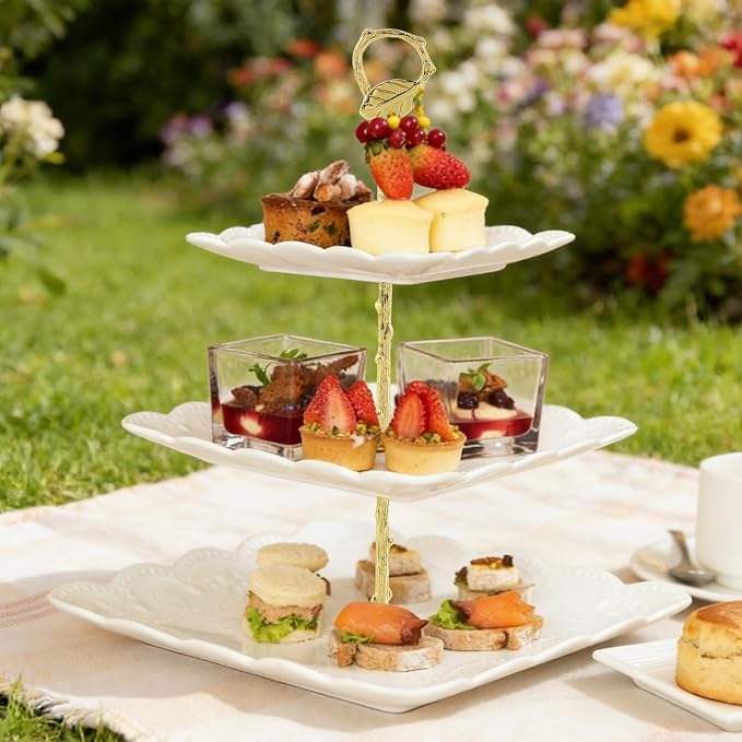 3 Set Metal 3 Tier Leaf Cake Stand Centre Handle Fittings, Fruit Heavy Plate Handle Fittings Hardware Rod(Gold)
