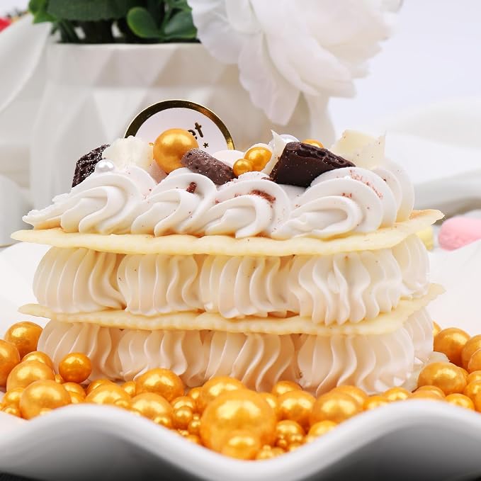 Gold Sprinkles, Matte Gold Pearl Sprinkles for Cake Decorating, 130g/4.6oz Edible Sugar Candy Pearls for Baking, Cookie Decorations and Cupcake Toppings, Wedding Party Christmas Supplies