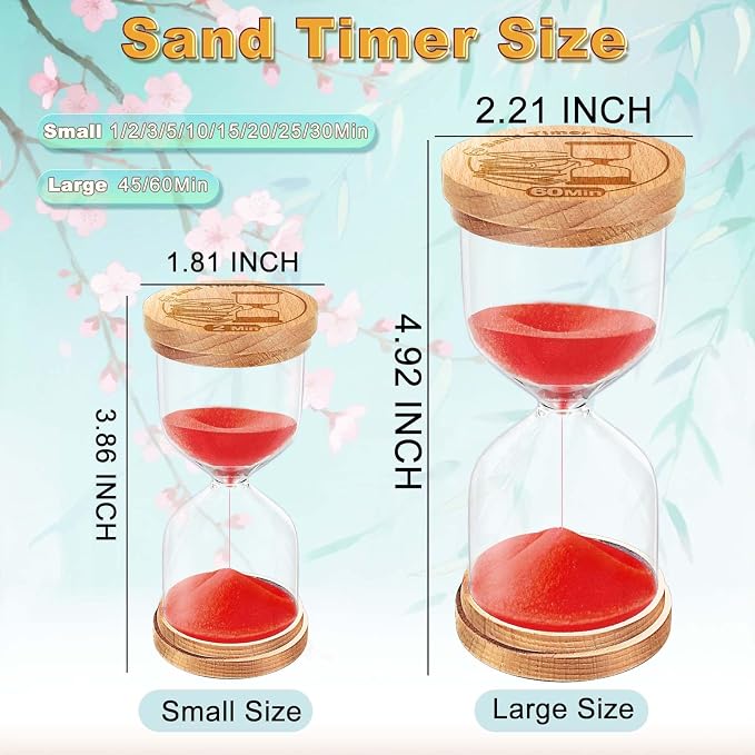 CNCJ Sand Timer 5 Minute, Wooden Red Hourglass Sand Clock Watch 5 Min, Small Reloj De Arena 5 Minutos, Glass Five Minute Sandglass for Desk Decor Kitchen Classroom Game Decorative