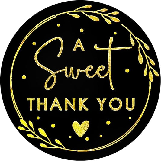 A Sweet Thank You Stickers, Black Gold Foil Favor Labels for Wedding, Baby Shower, Dessert Table, Small Business Packaging, Bakery Gift Wrapping & Party Supplies, 100PCS 1.6 Inch