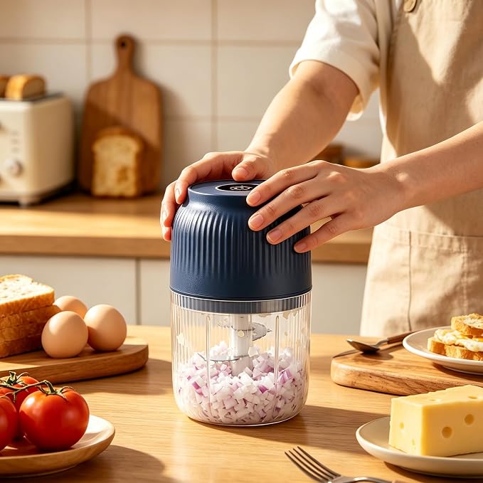 Electric Garlic Chopper, 2026 New 400ML Mini Food Processor, Cordless Garlic Mincer with 6 Stainless Steel Blades, Portable Vegetable Chopper for Onion Salad (Blue)