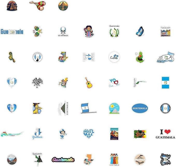 BulbaCraft Guatemala Stickers for Water Bottle and Laptop - Guatemala Party Supplies & Decorations, Waterproof Vinyl Decals, Guatemalan Flag and Culture Stickers, Gifts for Women & Men