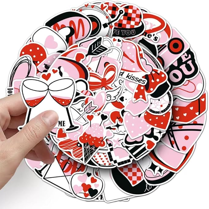 I Love You Stickers |50Pcs Valentine's Day Theme Waterproof Vinyl Stickers | Removable Resuable Sun-proof Peel and Stick for Water Bottles Laptop Luggage Cup Computer Mobile Phone Skateboard Decoration