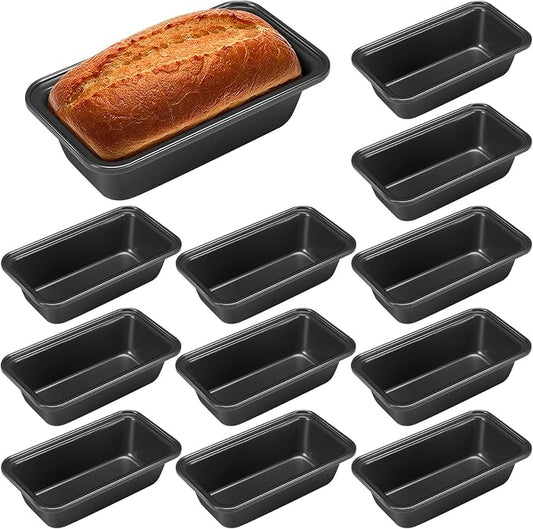 Uiifan 12 Pcs Mini Loaf Pan for Baking Bread Non Stick Small Banana Bread Tins Mini Loaf Pans for Nonstick Tiny Meatloaf Pan Carbon Steel for Oven and Baking (6 * 3.3 * 2inch,Gray)
