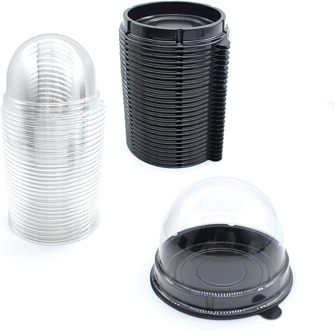 Clear Plastic Mini Cupcake Container,50 PC Desk Pet Containers Mooncake Boxes Muffin Pod Dome Muffin Single Desk Pet Holders Individual Cupcake Containers Plastic Disposable (Black, 50pc)