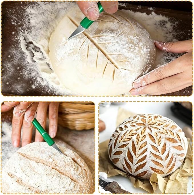 Upgraded Bread Lame with 10 Blades - Professional sourdough Scoring Tool for bread scoring tool Safety Cover & Ergonomic Handle - Premium Bread Scoring Knife for Artisan Bread Making (1, Green)