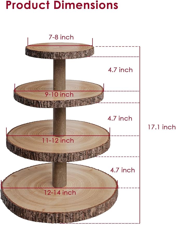 SANYOUNG Wood Cupcake Stand, 4 Tier Wooden Cupcake Tower, Large Rustic Cake Display Holder Stand for Woodland Baby Shower, Wedding, Birthday, Tea Party, Farmhouse Dessert Table Decorations