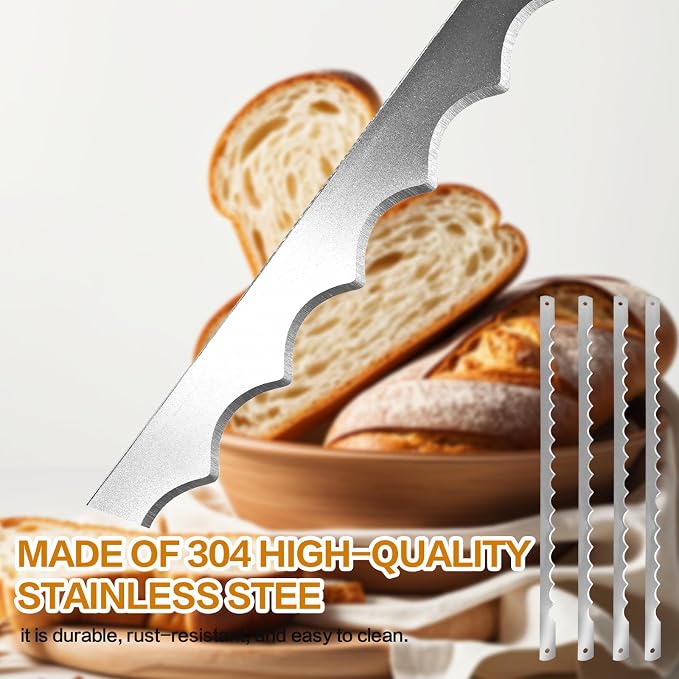 12 Pcs Bread Bow Knife Blades, 10.8" Serrated Stainless Steel blades with Screws, Screwdriver, and Safety Guard, Replacement for Wood Bread Cutter, Bow Bread Knife Replacement Blades
