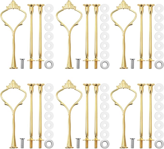 6 Sets 3 Tier Cake Stand Hardware Tiered Tray Plate Hardware Kit Heavy Metal Cake Fruit Food Plate Stand Fitting Stacking Kit for Serving Dessert Cupcake Dish Food(Simple,Gold)