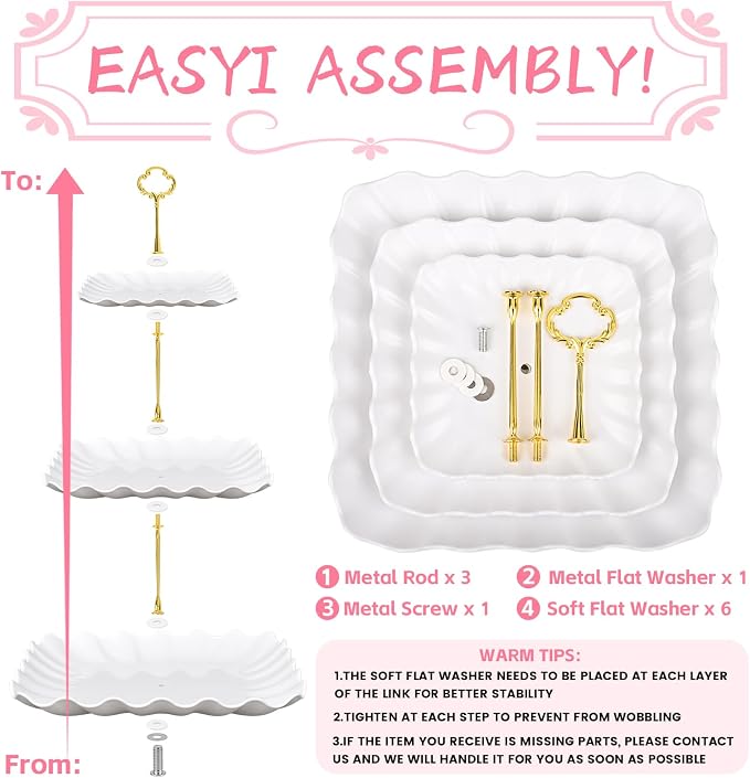 5 Pcs Dessert Display Stands, 2pcs Dessert Stands 3 Pcs Tray, Pink Dessert Display Stands, Treat Table Displays Set for Wedding Baby Shower Tea Party, Ease of Cleaning and Assembly