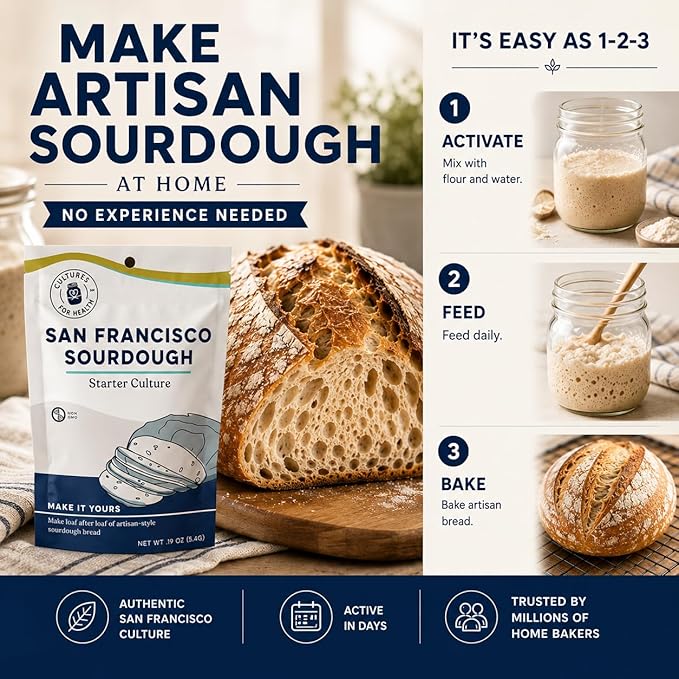 Cultures for Health San Francisco Sourdough Style Starter Culture | Homemade Artisan Bread | Heirloom, non-GMO | Live Culture Bread Mix | Easy to Follow Recipe