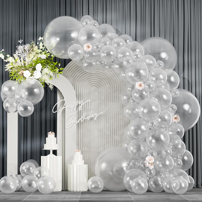 104PCS Clear Balloon Garland Arch Kit, 18 12 10 5 Inch Transparent Balloons for Wedding Baby Shower Birthday Graduation Party Decorations