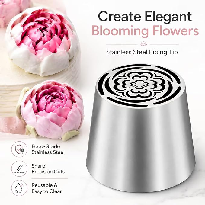 4pcs Russian Piping Tips Set Extra Large Stainless Steel Flower Icing Nozzles One Step Peony Carnation Dahlia Rose Tips for Cake Decorating ButtercreamCupcake Baking Supplies for Beginners