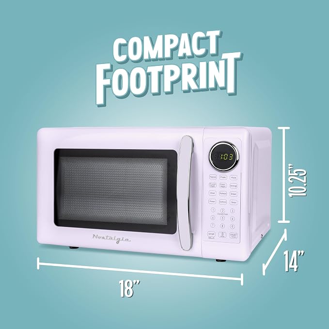 Nostalgia Modern Retro Compact Countertop Microwave Oven - 0.7 Cu. Ft. - 700-Watts with LED Digital Display - Child Lock - Easy Clean Interior - Lavender