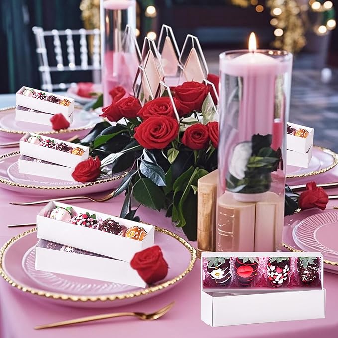 50Pcs 8x2.2x2 Inches Chocolate Covered Strawberry Boxes, Mcaron,Truffle,Chocolate Boxes Empty & Bakery Boxes for Cake,Strawberry,Dessert,Bonbon & Sweet Boxes Party Favors