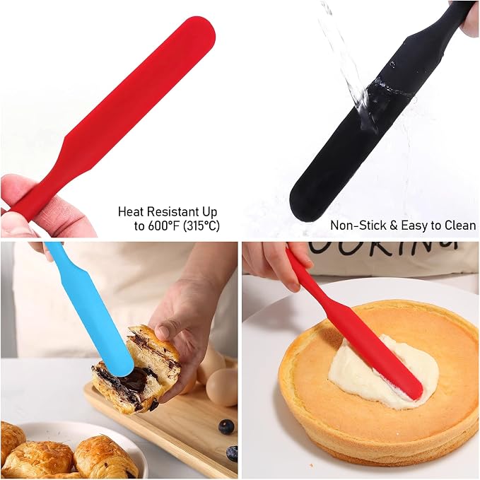 4-Piece Heavy-Duty Silicone Spatula Set - silicone jar spatula extra long (11"), Heat Resistant Up to 600°F - Multi-Purpose for Cake Decorating, Resin Art, Waxing Kit Accessories (4 Colors)