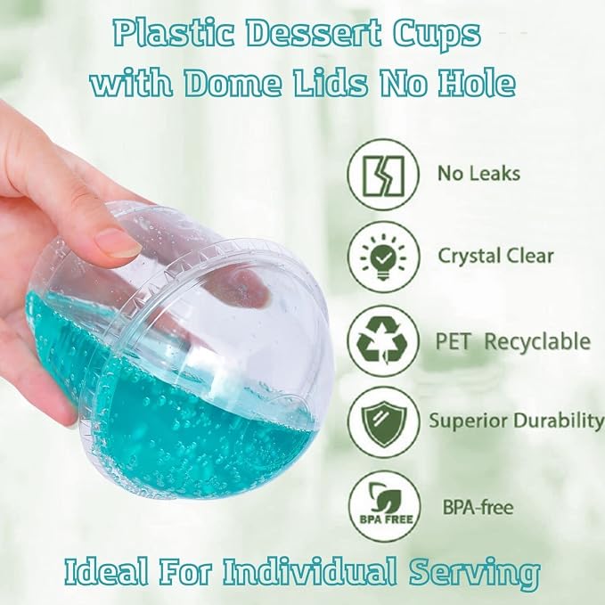 8 oz Clear Plastic Dessert Cups with Dome Lids (25Sets) - Disposable Snack Bowls (No Hole) for Cereal Parfait, Yogurt, Cupcakes, Pudding, Jello and Individual Desserts at Party
