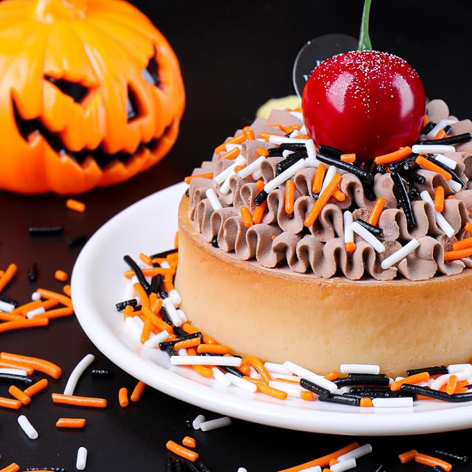 Halloween Jimmies Sprinkles - Black Orange White Jimmies Mix for Cake Decorating, Edible Cookie Cupcake Decorations for Fall Thanksgiving Halloween Baking & Party Treats
