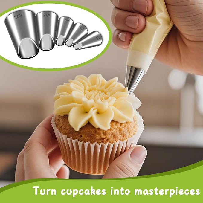 Suuker 5 Pieces Rose Flower Piping Tips Set | Stainless Steel, Cake Decorating Tips, Frosting Icing Tips, 402L 402 79 80 81