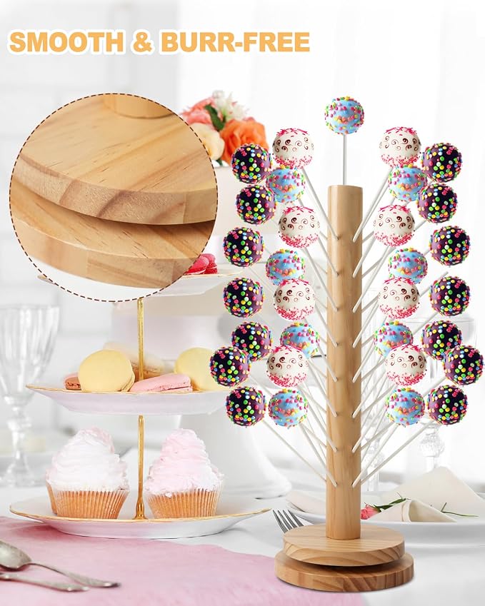 Wood Cake Pop Stand, 48 Holes Wooden Lollipop Holder, Decorative Candy Table Display Dessert Stand Wedding Baby Showers Birthday Christmas Party Display