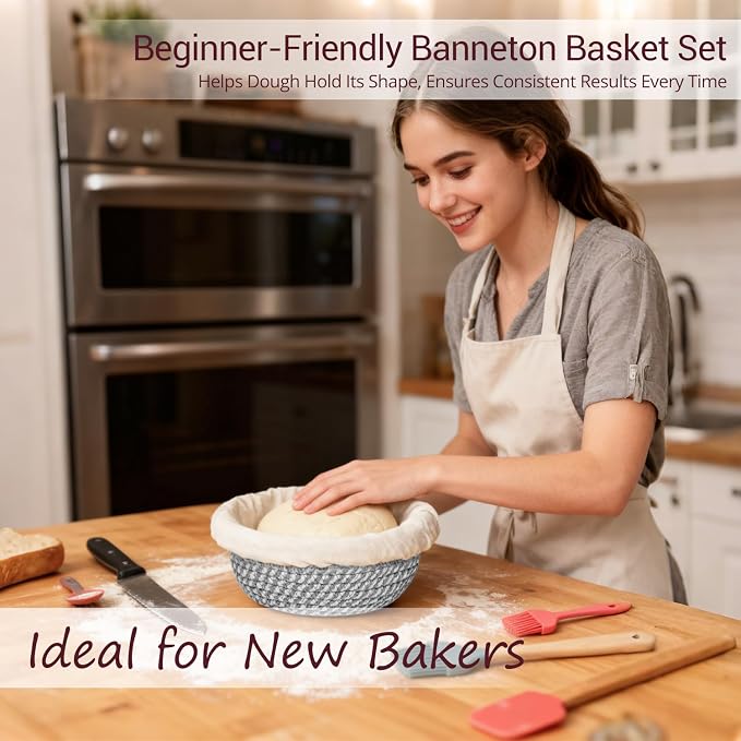 Banneton Bread Proofing Basket Sourdough Basket Cotton Rope Bread Baskets | Howasai Sourdough Proofing Basket, 9''Round & 10''Oval Banneton Baskets With Liners & Covers, Cotton Rope Bread Baskets