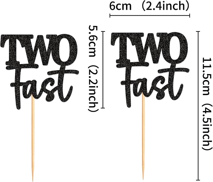 Ercadio 24 Pack Two Fast Cupcake Toppers Glitter Black Two Fast Cupcake Picks Racing Car Cake Topper Baby Shower Race Car 2nd Birthday Party Cake Decors Supplies