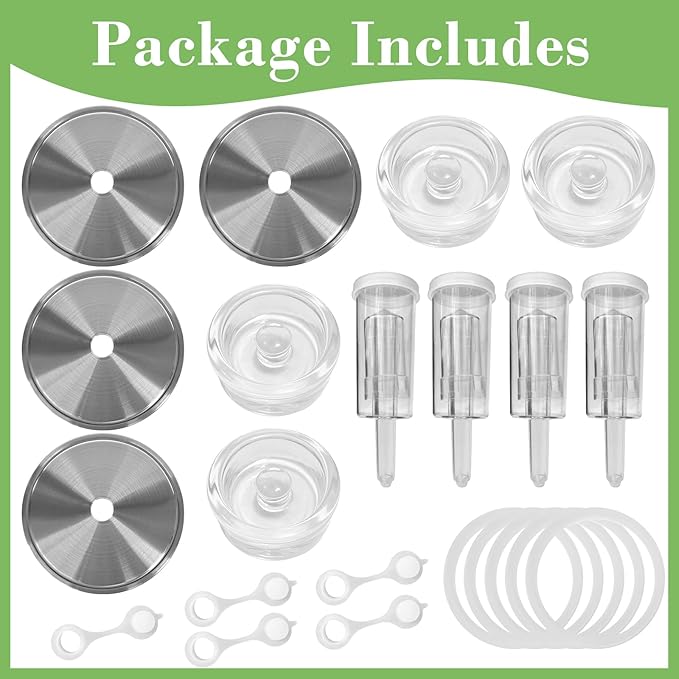 Fermenting weights wide mouth Mason Jar Fermentation Kit with 4 Fermentation Lids, 4 Glass fermentation Weights, 4 Airlocks for Fermenting, 5 Silicone Rings & Grommets - Pickling kit（No Jars）
