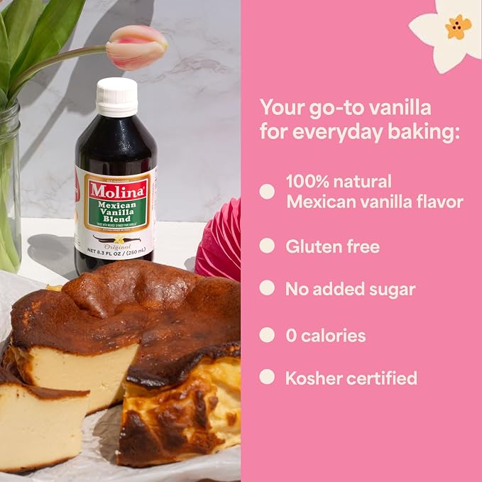 Vanilla Molina - Mexican Vanilla Blend with Pure Vanilla Extract - 2 Pack (16.6 Fl Oz Bottles) - 33.86 Fl Oz Total, Natural Flavoring for Baking, Drinks and Desserts