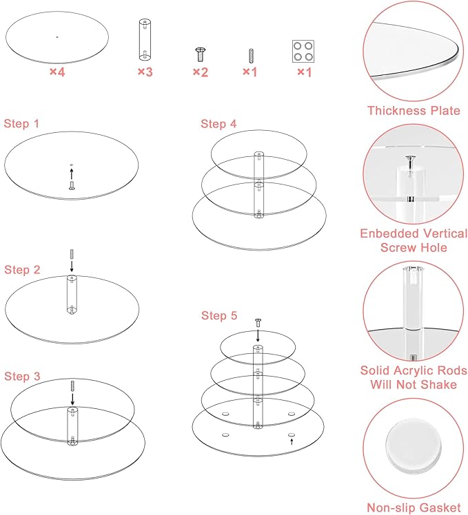 Cupcake Stand, 4 Tier Cupcake Stands for 38 Cupcakes, Round Acrylic Dessert Table Display, Clear Cupcake Tower Holder Display for Birthday, Wedding, Baby Shower, Party