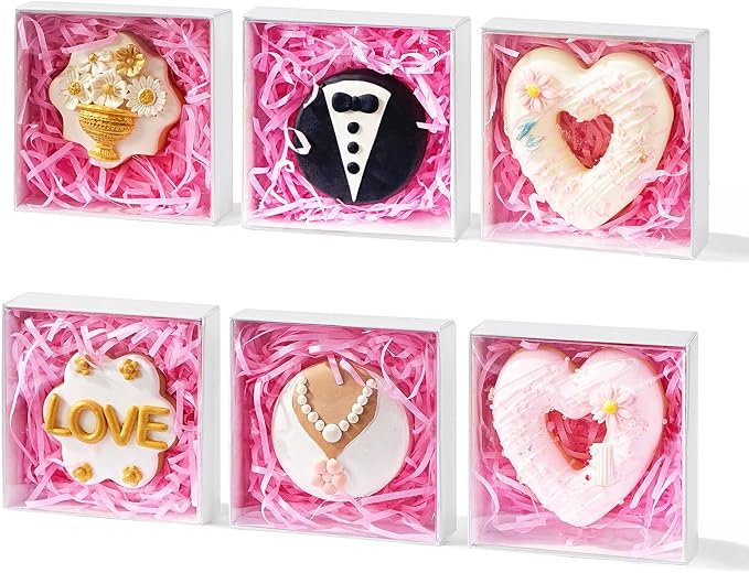 4x4x1.25Inches 25PCS Treat Boxes with Clear display lid for Cookies,Macaron,Cakesicle,Dount,Pastry,Chocolate Covered Ores or More
