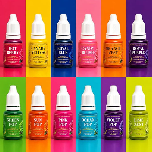 Confect Neon Pop Gel Food Coloring Set – 12 Highly Pigmented Colors for Buttercream, Cakes, Cookies, Macarons & Baking – 10mL Bottles