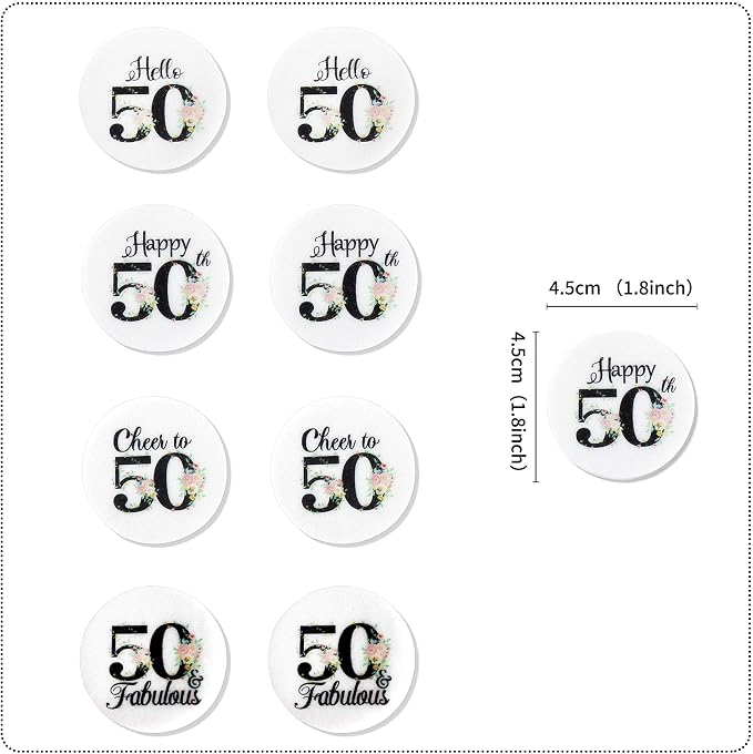 40Pcs Edible Circle Happy 50th Birthday Cupcake Toppers Edible Floral Hello 50 Fabulous Cheers to 50 Cupcake Picks Drink Toppers for Funny Female Floral 50th Birthday Party Decorations