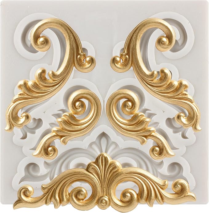 Baroque Silicone Molds - Curlicues Scroll Lace 3D Sculpted Fondant Relief Flower Filigree Molds For Cake Decorating Cupcake Topper Chocolate Gum Paste Candy Polymer Clay