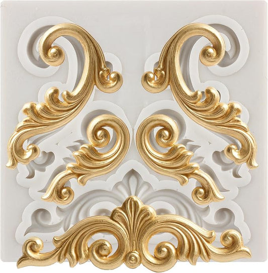Baroque Silicone Molds - Curlicues Scroll Lace 3D Sculpted Fondant Relief Flower Filigree Molds For Cake Decorating Cupcake Topper Chocolate Gum Paste Candy Polymer Clay