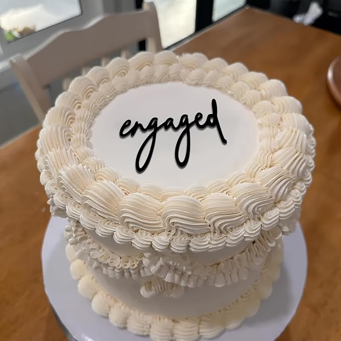 Acrylic Engaged Cake Topper – Vintage Heart Wedding Cake Decoration for Engagement Parties, Bridal Showers & Anniversaries (engaged A)