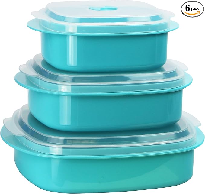 Reston Lloyd Calypso Basics Microwave Cookware, Steamer and Storage Set, Turquoise, Multiple Sizes, 6-Piece (Pack of 6)