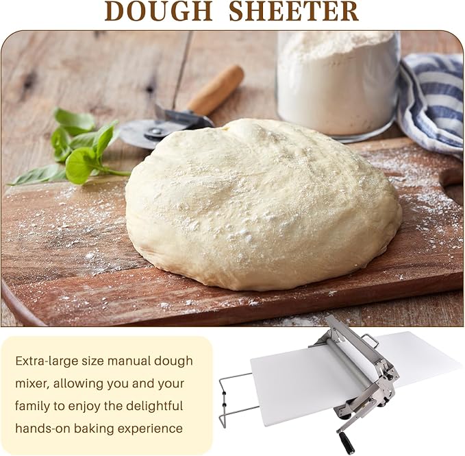 40.9''x15.5" Manual Dough Sheeter with Stainless Steel Roller Foldable Design, Adjustable Thickness Dough Roller Machine for Croissants, Pizza, Pastry, Pie Crust and Baking