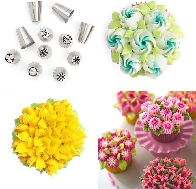 11 Pcs Small Stainless Steel Russian Flower Icing Tips Set,Cake Decorating Piping Tips for Cupcakes,Bakery,Dessert,Pastry Baking Tools