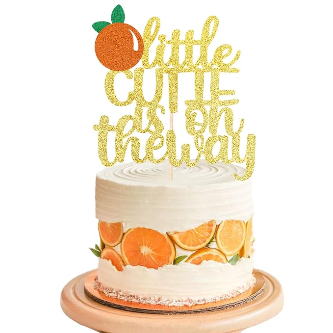 1 PCS Assembled Little Cutie is on the Way Cake Topper with Glitter Orange Cake Pick Decorations for Citrus Theme Baby Shower Kids Birthday Party Supplies